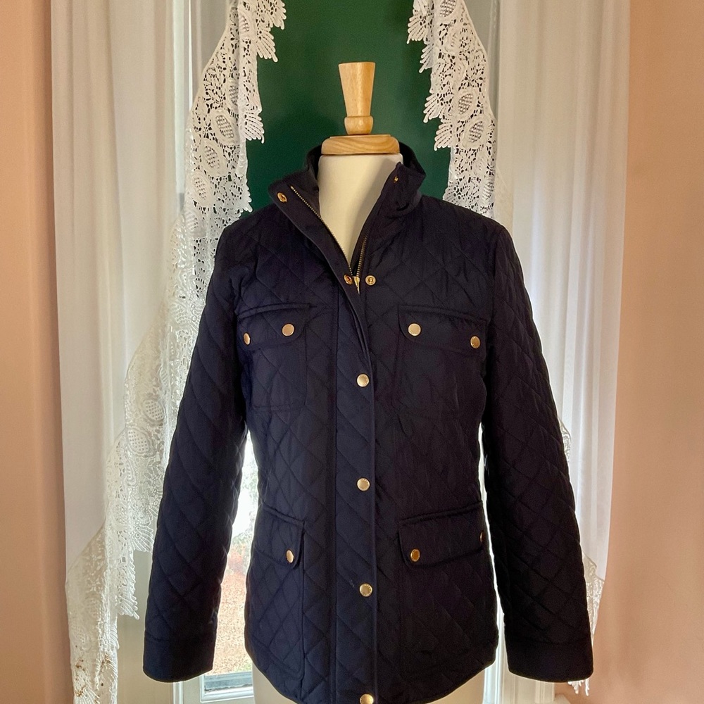 TALBOTS Lightweight Quilted Barn Jacket, Navy Blue, Size Medium.